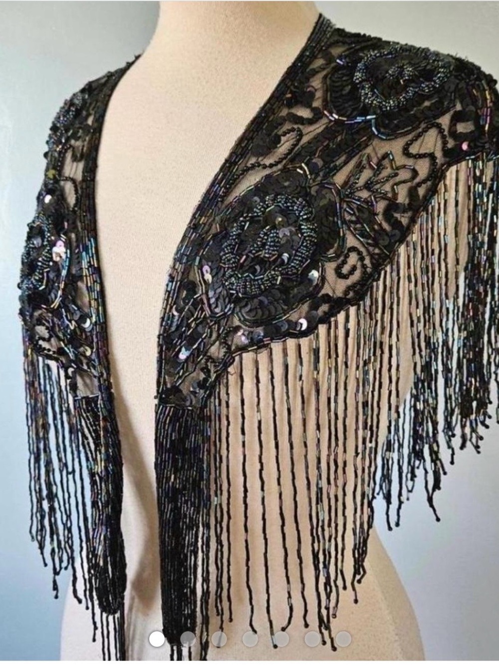 Western Black Sequin Beaded Shawl OS